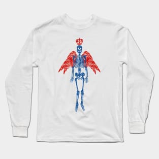 Print of skeleton with angel wings and crown Long Sleeve T-Shirt